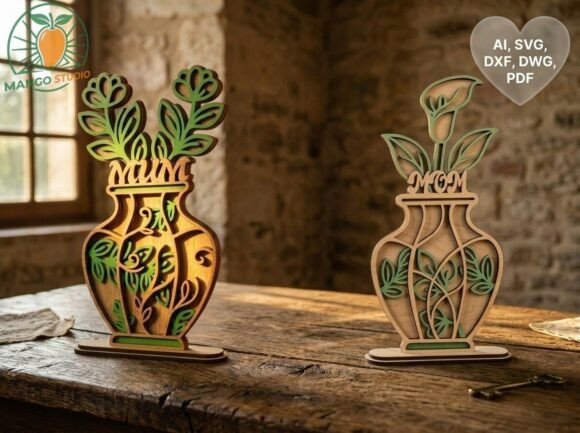 3D Floral Vases for Laser Cutting & Mother's Day