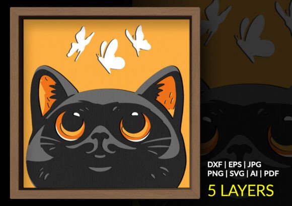 Black Cat White Butterflies Shadow Box: 3D SVG Review