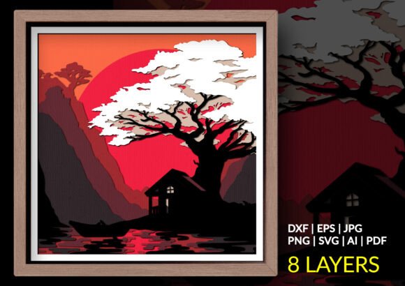 Cabin Lake House Shadow Box: A 3D SVG Review