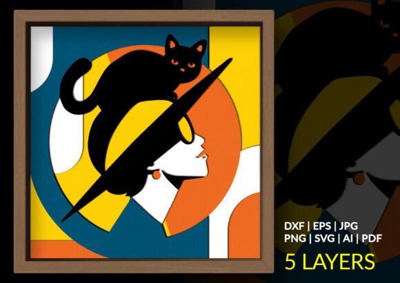 Chic Cat Lady 3D SVG for Shadow Boxes & Art
