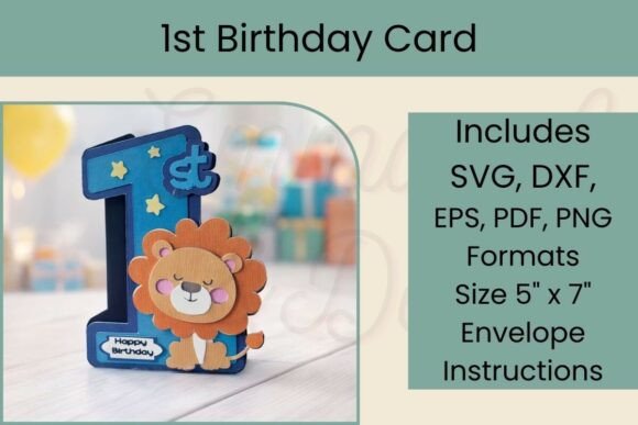 Cute Lion 1st Birthday Card SVG: A 3D SVG for Birthdays