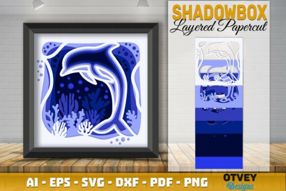 Dolphin in a Seabed Atmosphere 3D SVG for Shadow Boxes