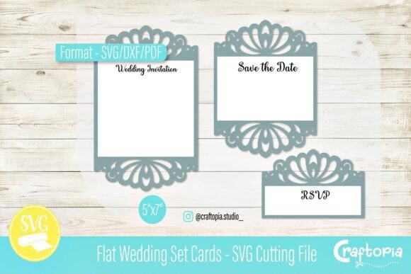 Flat Wedding Set Cards: 3D SVG for Cards And Invites