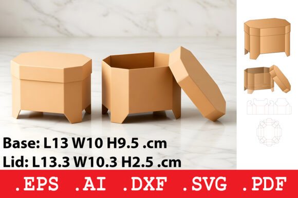 Hexagonal Tray Box with Lid: 3D SVG Objects for Branding