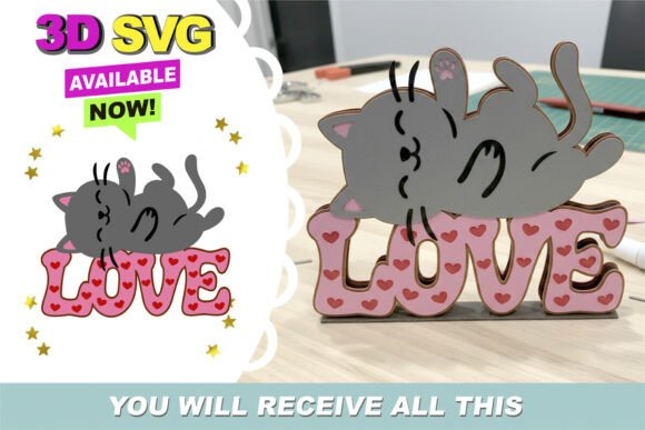 Love Cats Cake Topper 3D SVG for Valentine S Day