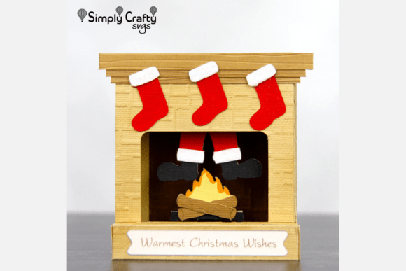 Santa in Fireplace Card SVG: A 3D Christmas Asset