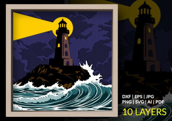 Stormy Lighthouse 3D SVG: Premium Shadow Boxes