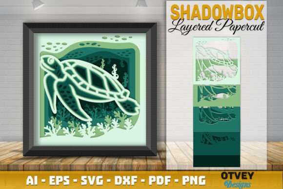 Turtle in a Seabed 3D SVG for Shadow Boxes